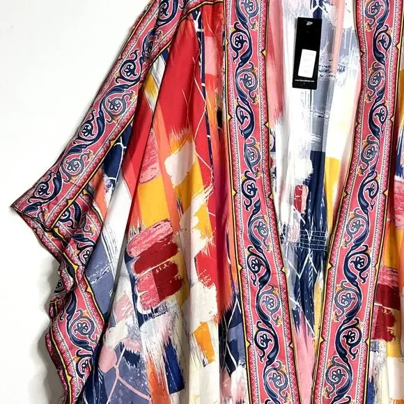 Tolani Collection Raelyn Open Front Kimono Cardigan Abstract Red Womens 2X - Picture 3 of 11